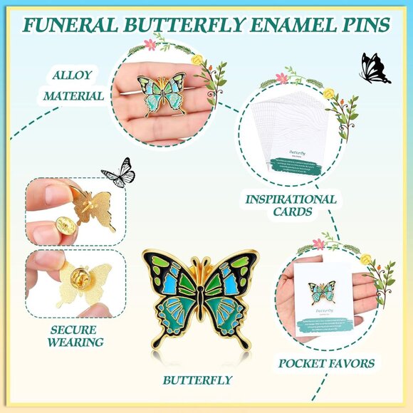 Funeral Pins Bulk Pack 30 Silver Enamel Butterfly Memorial Favors for Celebratio - Picture 2 of 6